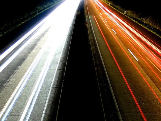 Motorway lights in white and orange